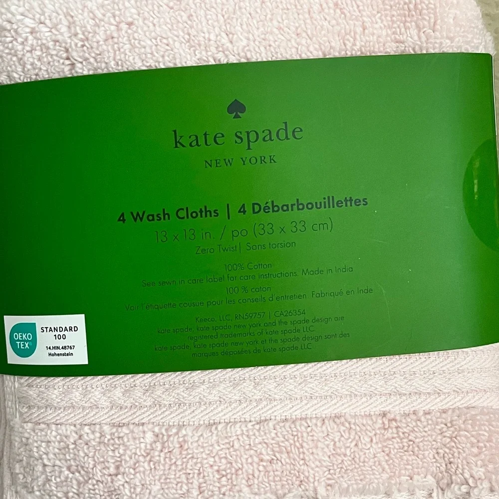 Kate Spade Light Pink Wash Cloths Set of 4 NWT